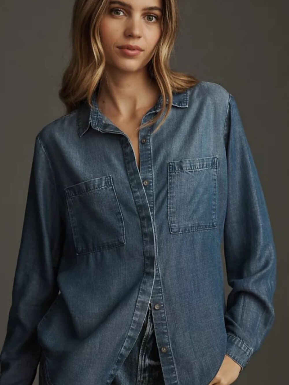 Anthropologie Cloth And Stone Light Blue Chambray Button-Up Shirt Size Large
